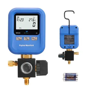Digital Gauges HVAC, R12,R22,R134A,R410,R502,R1234y Vacuum  Manifold Gauge Set with LCD Sight Glass 22 Refrigerants Leak Detection Single Test Gauge for AC  (Blue)