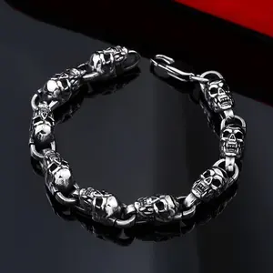 GTHIC Vampire Skull Stainless Steel Punk Bracelet Biker Accessories for Men