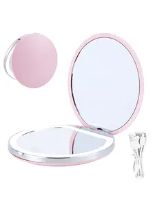 Portable LED Light Compact Mirror, 1x/3x Magnification LED Pocket Mirror with USB Data Cable, Mini Mirror for Purse, Pocket, Travel, Led Lighted Mirror