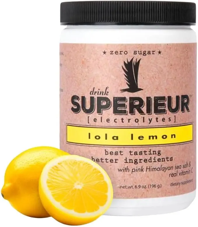 Superieur Electrolytes Lola Lemon 70 Servings - Natural Lemon Flavor with Acerola Berry Extract & Bamboo Extract - Hydration Powder for Active Lifestyle - Dietary, Healthcare