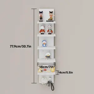 5-layer white PVC plastic suspended wall hanging storage system, smooth laminate vertical frame, suitable for bedroom/living room/entrance, upgraded tower design, can display jewelry green plants, simple art storage display shelf, Wall Shelf Unit