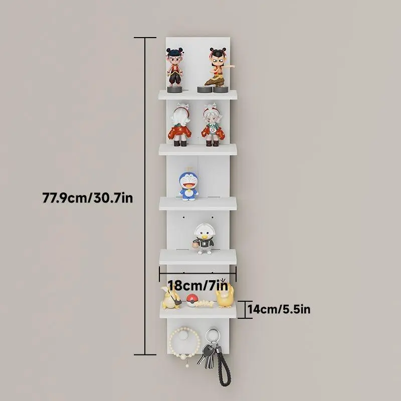 5-layer white PVC plastic suspended wall hanging storage system, smooth laminate vertical frame, suitable for bedroom/living room/entrance, upgraded tower design, can display jewelry green plants, simple art storage display shelf, Wall Shelf Unit