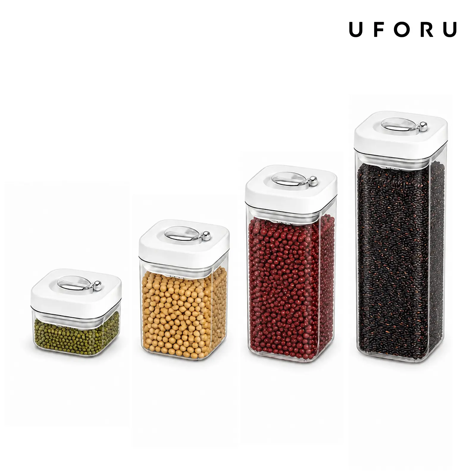 UFORU Clear Square Dry Food Canister Set with Rotating Seal Lids, Pantry Organizer Jars for Rice, Cereal, Flour, Beans, Pasta, Nuts and Snacks dealsforyou#SummerWins