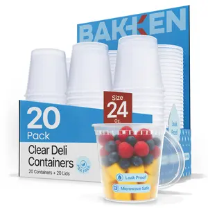 Plastic Deli Containers with Lids 24 oz (Pack of 20) – Leak-Proof, BPA-Free Food Storage Containers for Soup, Slime & Meal Prep, Stackable, Microwave, Dishwasher Safe, Reusable Clear Plastic