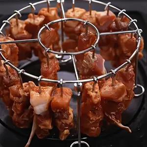 This stylish 2026 vertical stainless steel skewer rack with 24 skewers fits 3QT–6QT air fryers, ovens and small grills. It provides even heating, avoids burning, great for kebabs, vegetables and sausages, a practical kitchen gadget.