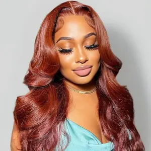 [Clearance] Alipearl Wigs Red Brown Body Wave Wig 5X5 Lace Closure Wig Human Hair Short Bob With Lace