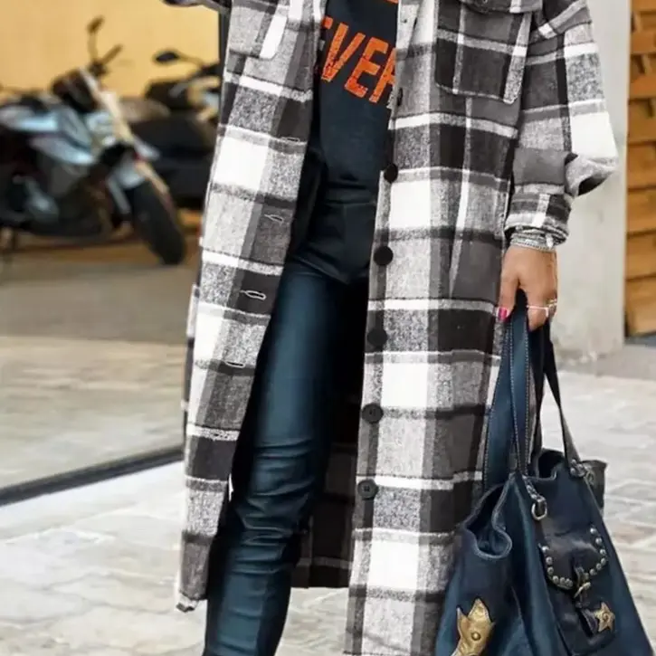 Plaid Flannel Shacket Jacket Maxi Length Comfort
