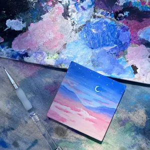 Cotton Candy Dreams Original Painting Mini Masterpiece 3x3in Unframed Acrylic on Canvas with Wood Easel Landscapes Artwork