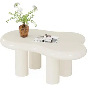 White Cloud Coffee Table, Cute End Table, Modern Coffee Table, Cartoon Coffee Table, Irregular Indoor Tea Table for Small Space, Cream White