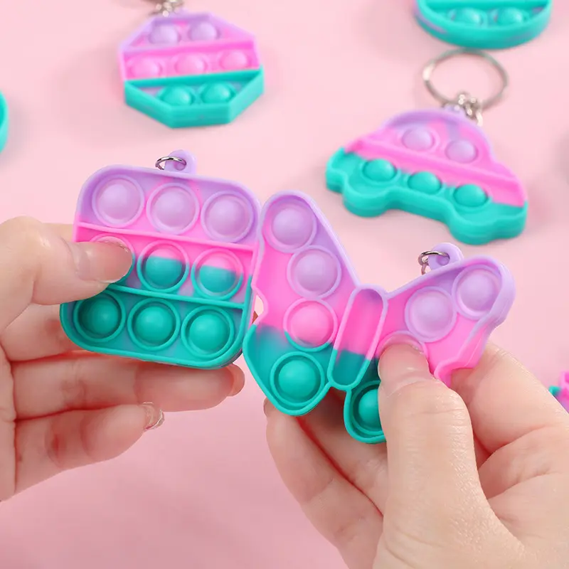 Plastic Body Rainbow Mini Pop Fidget Keychain - Cute Sensory Toy, Ideal for Classroom Prizes, Birthday Gifts, No
