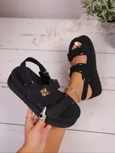 Women's Multi-Buckle Thick Sole Open Toe Platform Roman Sandals, Cool Street Style, Casual Summer Comfort, Heightening Shoes, Easy Match for Commute, Footwear Sandal