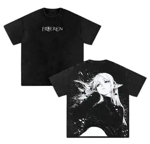 Frieren Anime Double Printed Vintage Tee Unisex Oversize Anime Manga Heavyweight Cotton T-shirt Unisex couple T-shirts