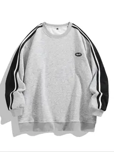 Men's Fleece Lined Fitted Pullover Sweater, Colorblock Patchwork Sleeves, Soft Fabric, Casual Round Neck, Fall & Winter Warm Long Sleeve Top, Sweatshirts