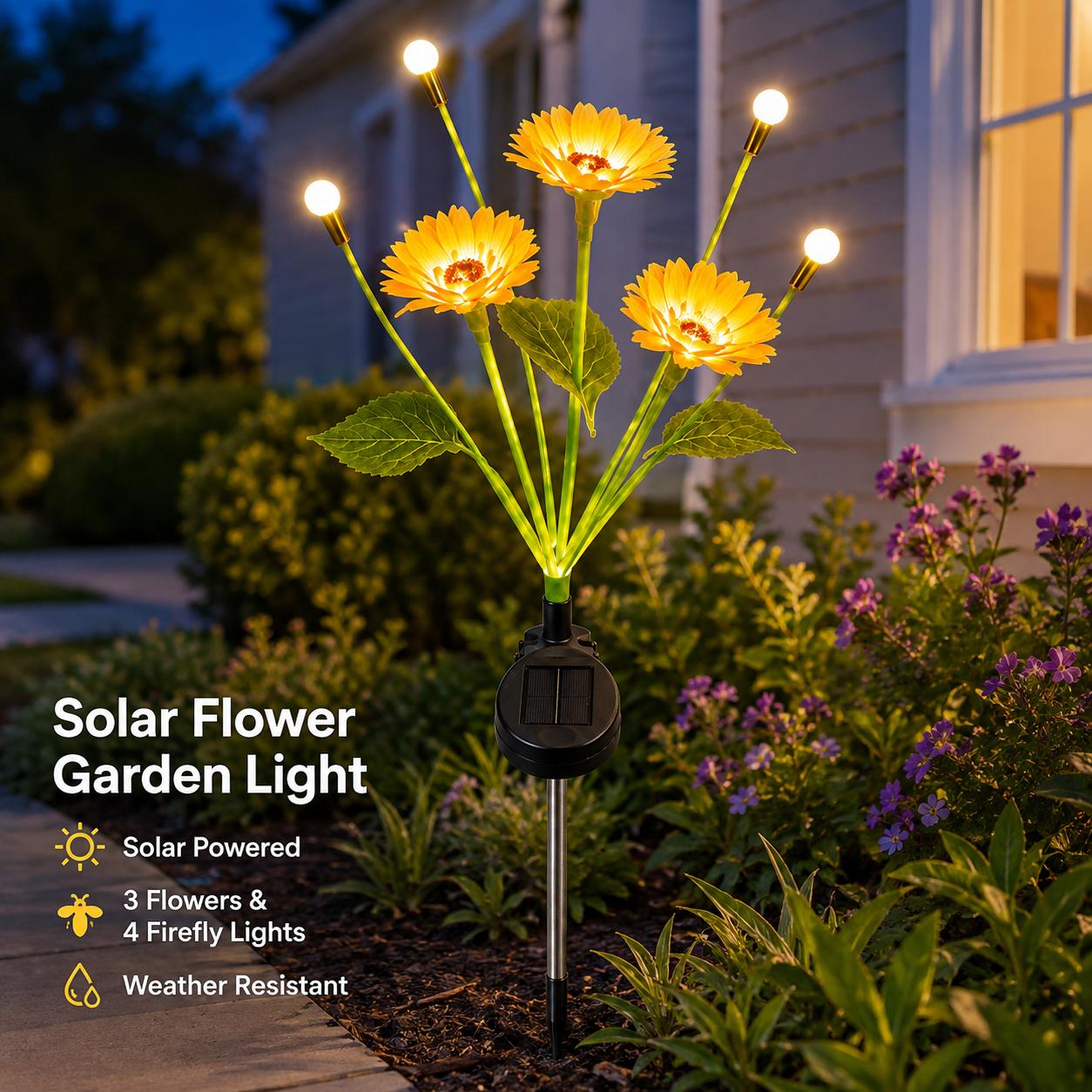 Solar Sunflower Look Decorative , 4-Head LED Solar-Powered Weather-Resistant Warm White Outdoor Landscape Stake  for Yard Patio Lawn Decor, Solar Decorative  motion angle wall butterfly flower Flickering Pumpkin Tea ip65 waterproof wide angle outdoor