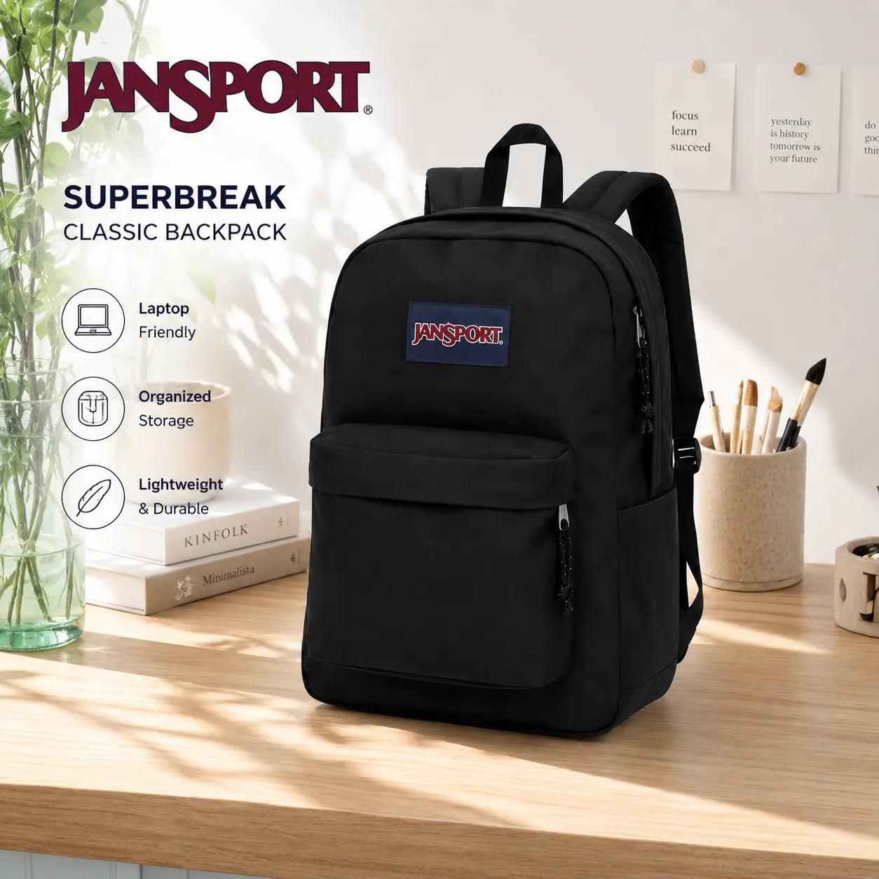 JanSport SuperBreak One Backpacks (Black, 17" x 12.5" x 6") | Durable, Lightweight Bookbag - Suitable for Students - Premium Class Accessories