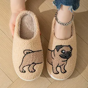 Women‘s Corgi/Cat Slippers - Cozy Couple Plush House Shoes with Non-Slip Sole for Women & Men | Cute Dog Pattern Unisex Indoor Slip-Ons