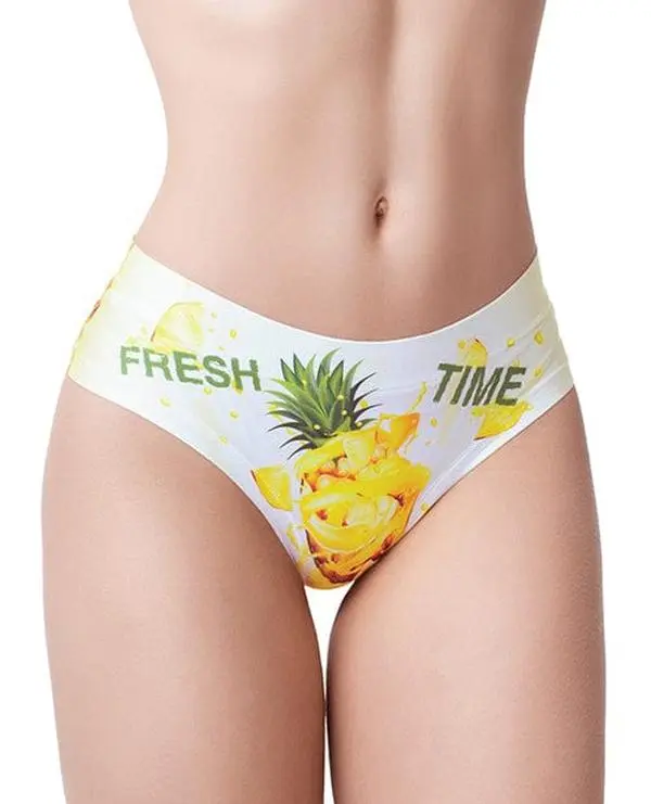 Women's Pineapple Print Polyester-Elastane Fabric Panties - Stretchy Briefs with Flat Seams, Bright and Juicy Vibrant Print, Irritation & Allergy-Free for a Flawless Second Skin Fit, Don't Cause Irritation Or Allergy