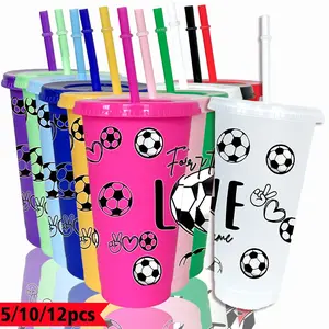 5/10/12pcs Party Cold Drink Cups, football, English pattern, 26oz/780ml colored plastic party water cups, summer and spring cold drink cups, household kitchen/office tableware, outdoor party camping tableware, birthday party gift, wedding/Mother's Day/Fat