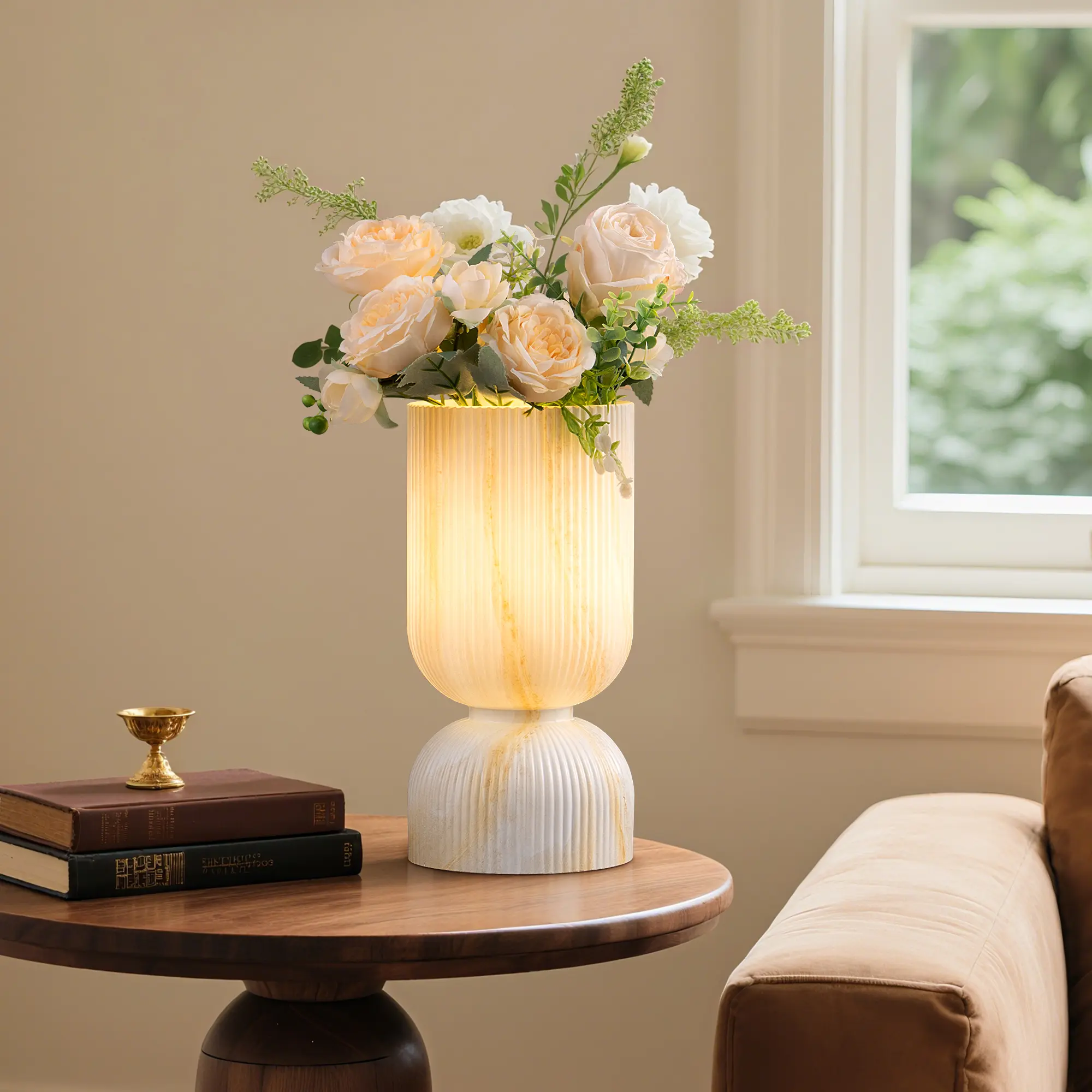 EDISHINE Marble Water Transfer Print Glass Table Lamp, Vase Lamp, Minimalist Home Decor Lamp, Includes Bulb, Three Lighting Effects, Eye-Friendly Lighting, Decoration
