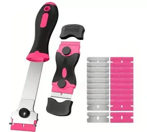 Razor Blade Scraper Tool, 2Pcs Pink Razor Scrapers with 10pcs Metal and 10pcs Plastic Blades, Scraper Tool for Cleaning Paint, Decals, Adhesive, Caulk, Stickers, Glass, Labels, Window, Stovetop