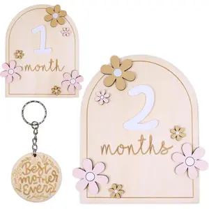 Monthly  Milestone Signs -  Monthly Milestone Wooden Circles for 1-12 Month Photos & Gender Neutral Announcement Cards (Flower)
