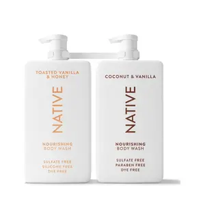 Native Nourishing Body Wash, Coconut & Vanilla and Tosted Vanilla & Honey Pack 2, 34 fl. oz. each, personal care, sulfate free, paraben free, clean