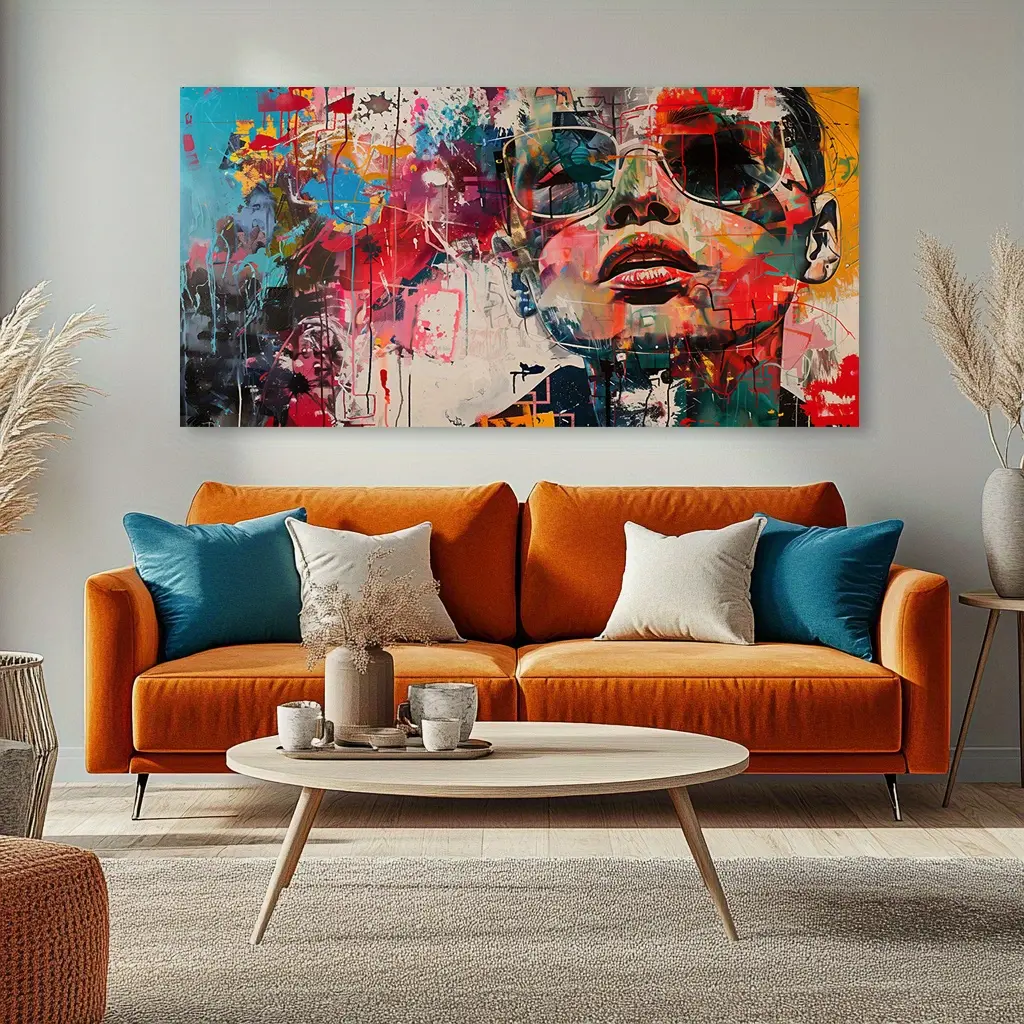 Modern Abstract Graffiti Canvas Wall Art - Bright Colorful Portrait Painting, Horizontal Wrap Canvas for Living Room, Bedroom, Office, Kitchen and Bathroom Decor, Framed Canvas Wall Decor Artwork