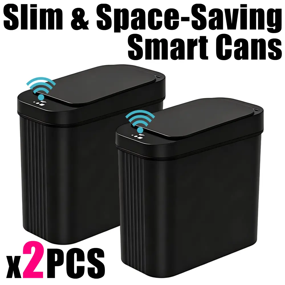 2-Pack 15L Modern Minimalist Sensor Trash Can - Waterproof Slim Induction Waste Bin for Bedroom, Bathroom Home Supplies