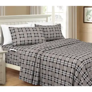 Elegant Comfort 6-Piece Plaid Pattern Bed Sheet Set - Ultra Soft Hotel Quality with Deep Pocket Fitted Sheet & Smart Storage Pockets