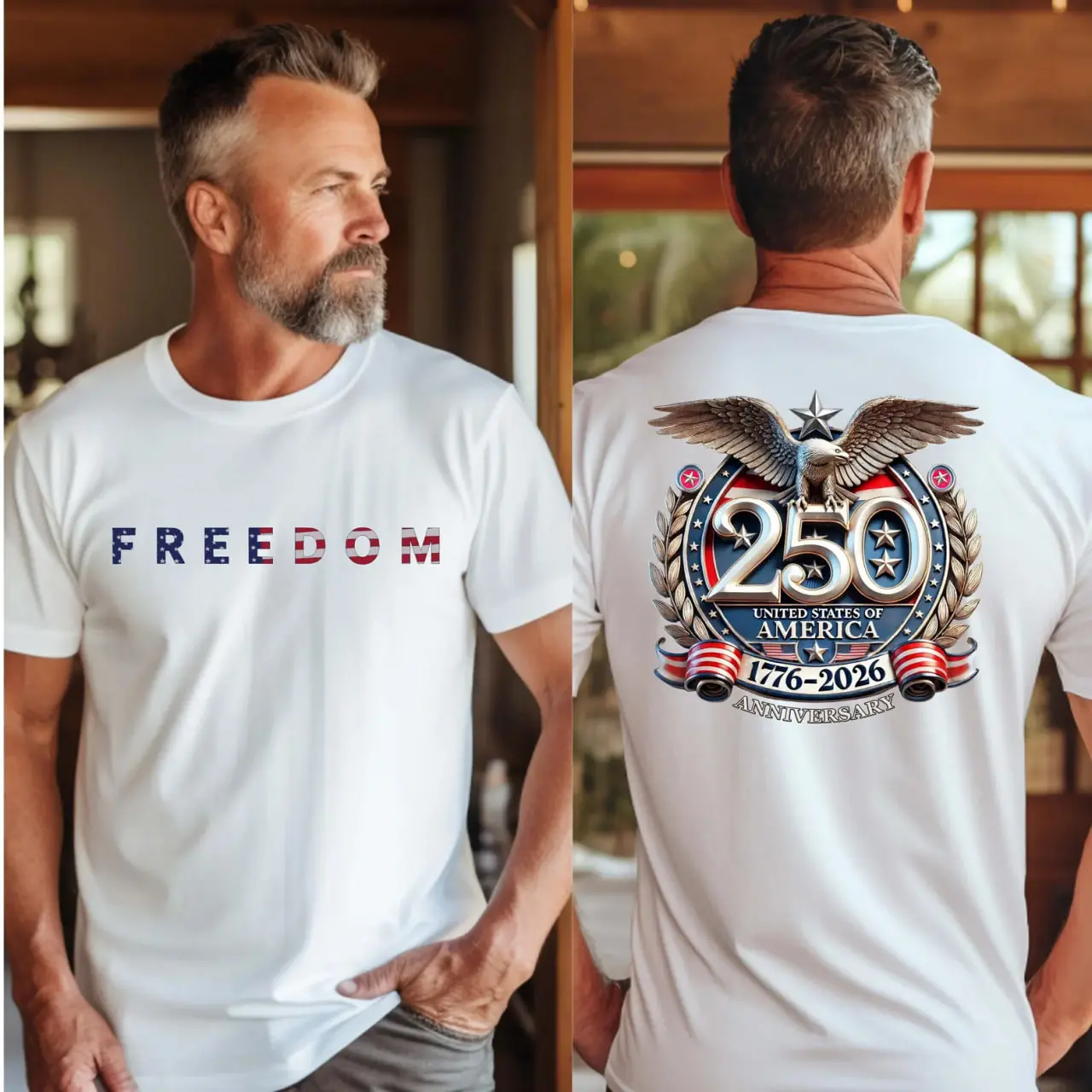 Unisex Patriotic Freedom Compression T-Shirt - USA 1776-2026 250th Anniversary, Round Neck Short-Sleeve Sports Top for Hiking,