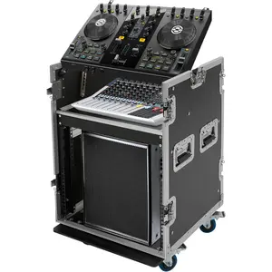 10U PA DJ Rack/Road ATA Case, Network & Stereo Rack with Slant Mixer Tops, 25’’ Depth DJ Work Table Rolling Studio Equipment Cabinet, Amplifier Mixer Storage Stand for Pro Tour Grade, Live Sound