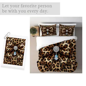 Luxury Leopard Print Bedding Set, Multiple Specifications Available, Mixed Color Design, Elegant Bow With Sparkling Brooch & Teardrop Gem, Stylish Bedroom Decor, High - End Fabric For Comfortable Sleep