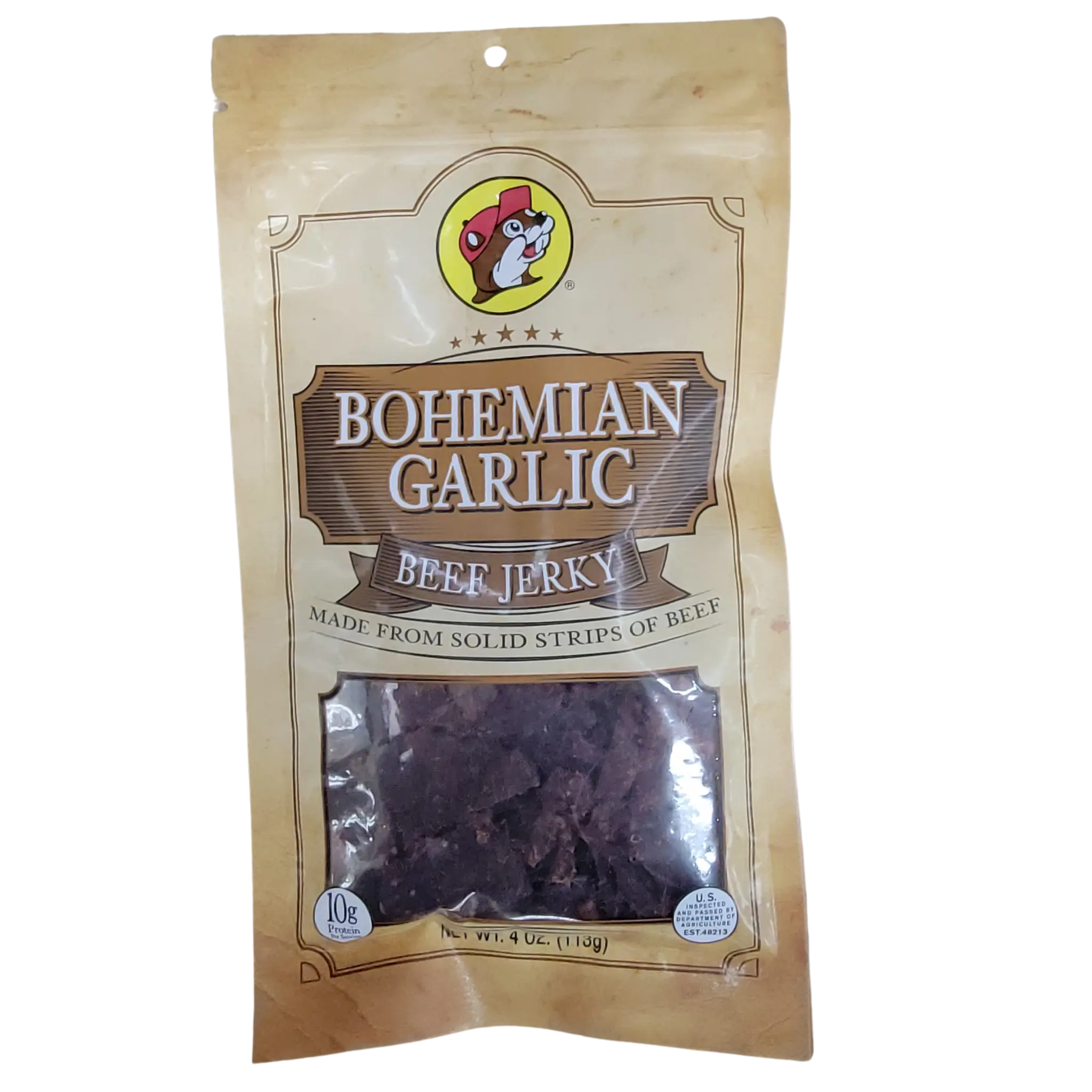 Bucees Bohemian Garlic Beef Jerky- 4oz bag of Savory Robust Flavors, Tender Strips of Protein Packed Snack with high protein