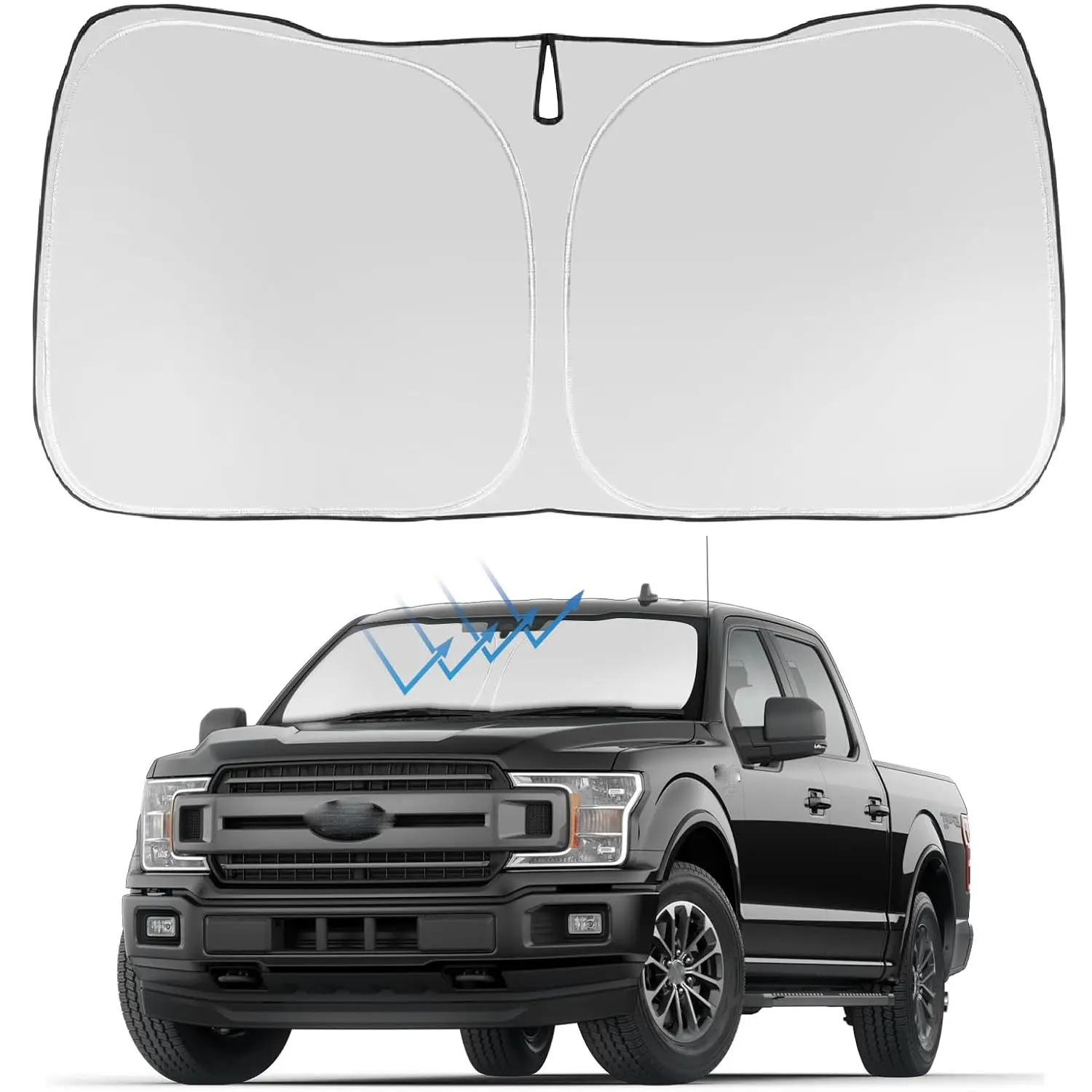 Upgrade Front Windshield Sun Shade Foldable Sunshade Protector Custom Fit For 2001-2026 Ford F-150 Lariat, King Ranch, Platinum, XL XLT Limited Raptor Accessories,63"x34" Windscreen Sun Shade,Block UV Rays, Foldable Sun Visor Protector Keeps Car Cool