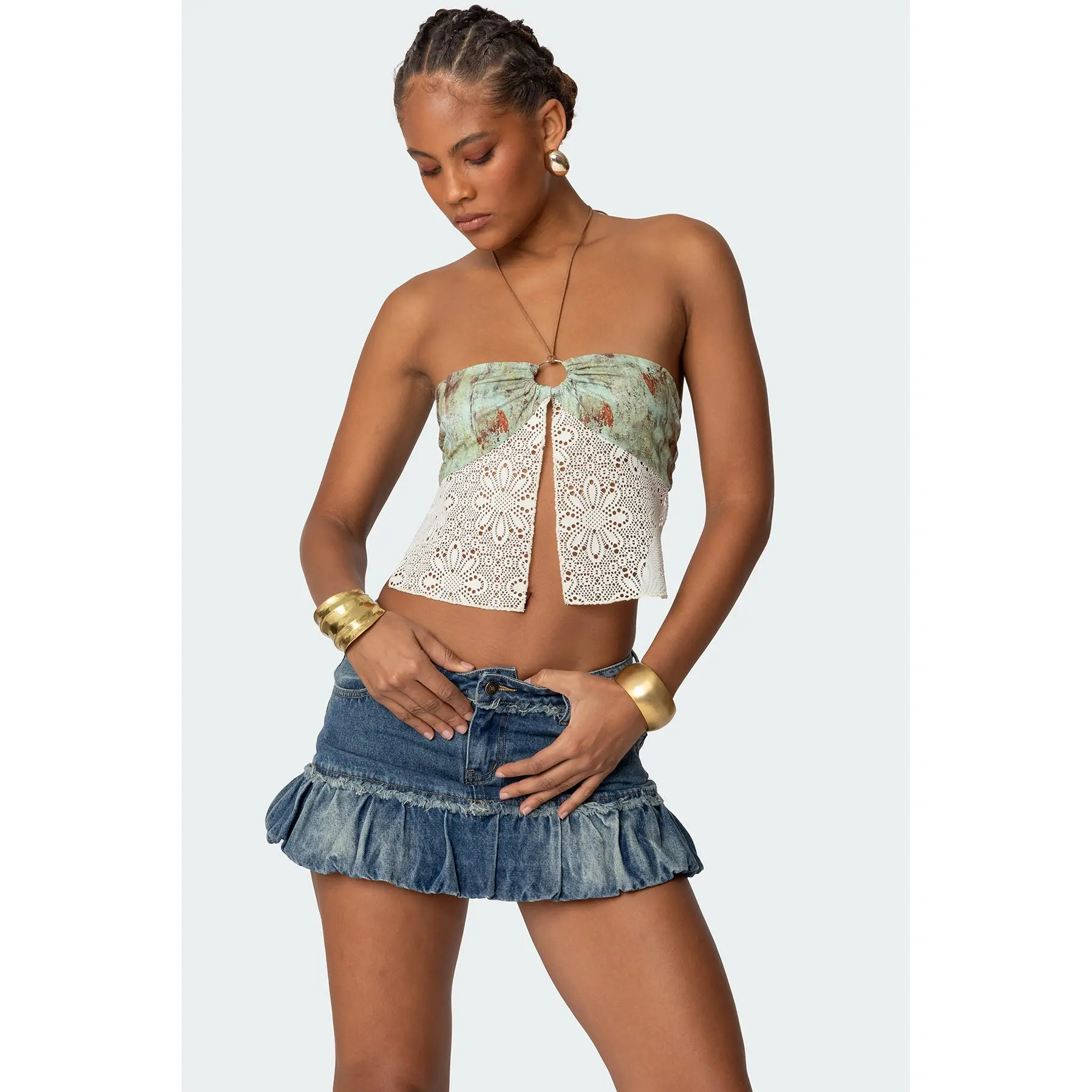 Kloe Backless Crochet Split Front Top