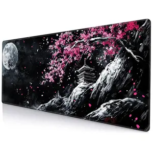 Cherry Blossom Landscape Pattern Mouse Pad, 1 Count Rectangle Gaming Mouse Pad with Anti-slip Rubber