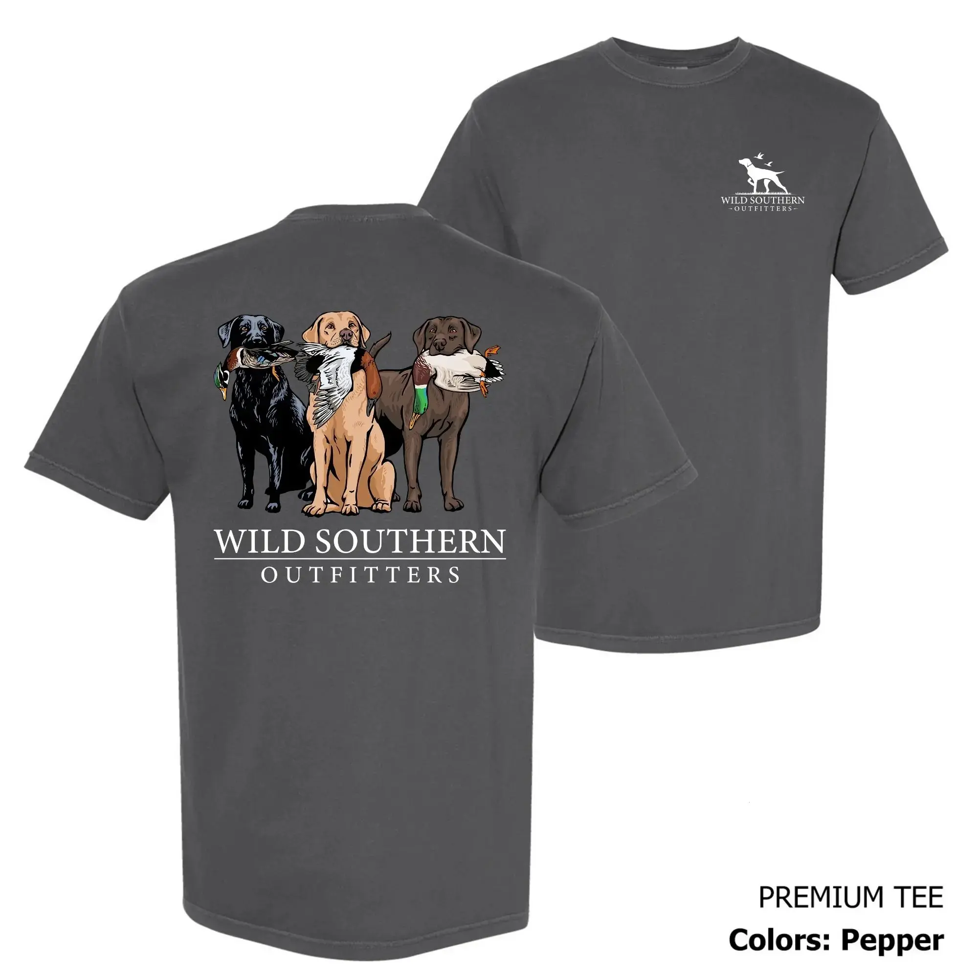 Comfort Colors Adrian Originals Wild Southern Outfitters Hunting Dogs, Lab Retriever Trio Graphic Tee, Duck Hunting Shirt, Outdoor Casual Wear T-shirt, Soft Garment-Dyed Cotton, Made In The USA	