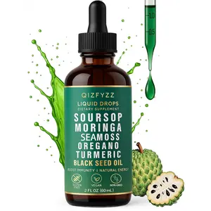 qizfyzz Soursop Bitters Liquid Drops 10-in-1 with Nori, Moringa, Turmeric, Black Seed Oil, Oregano, Ashwagandha | Herbal Extracts for Overall Health | Vegan, Non-GMO | 2 fl. oz