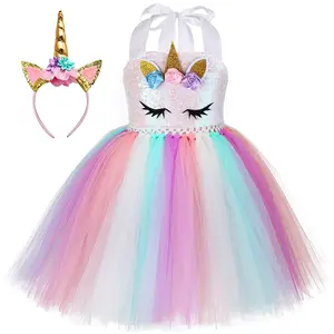 Tutu Dreams Handmade Sequin Unicorn Dress for Girls 1-10Y with Headband Birthday Dance Party Dresses