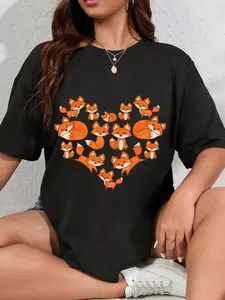 100% Cotton Fox For Women Girls  Heart Gifts Poses Cute Fox T-Shirt