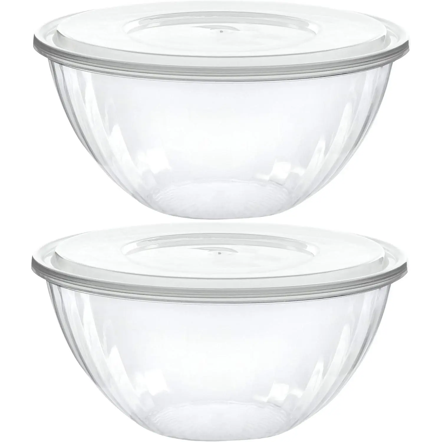 Disposable 48 Ounce Round Crystal Clear Plastic Serving Bowls With Lids, Party Snack or Salad Bowl, Chip Bowls, Snack Bowls, Candy Dish, Salad Container Pack of 2