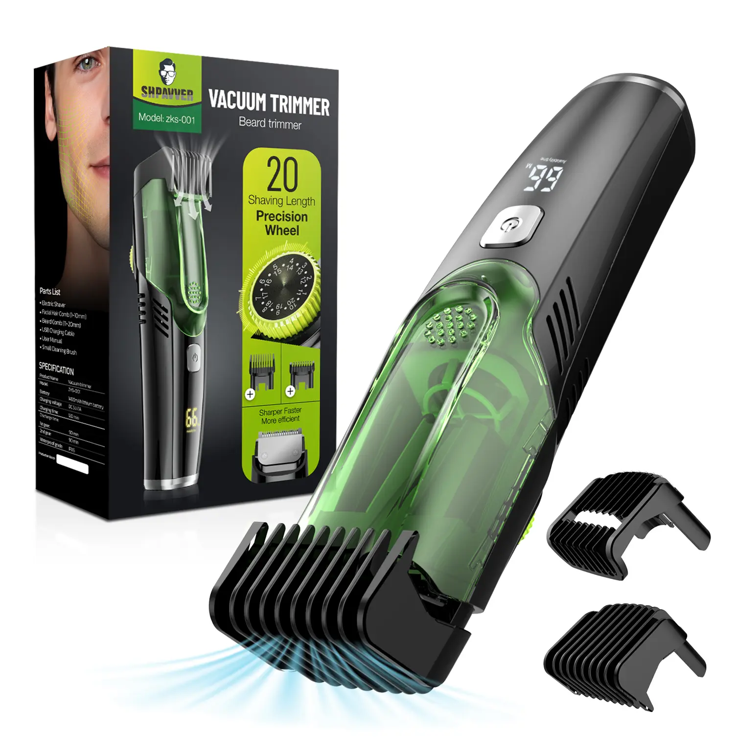 [DealsForYouDays]SHPAVVER Vacuum Beard Trimmer Model 26x-001 Cordless Waterproof Shaver with 20 Precision Length Comb for Men FathersDay Gift Self Haircut System Adjustable Clipper, Haircut Trimmer Kit, Wireless Trimmer