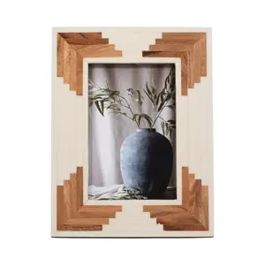 212 MAIN 4x6 in. Decorative Wooden MDF Resin Cascading Photo Frame - White, Glass Front, Farmhouse Rustic Look, Wedding Home Decor Gift