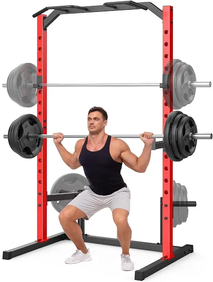 OppsDecor 800LBS Adjustable Multifunctional Squat Rack Power Cage Workout Machine - Steel Tube Compact Frame, Pull Up Bar, J-Hooks, Barbell Holders, Home Gym Kit, Full Workout Station, Ideal Father's Day Gift, SummerWins,father'sdaygifts,bathingsuitwomens