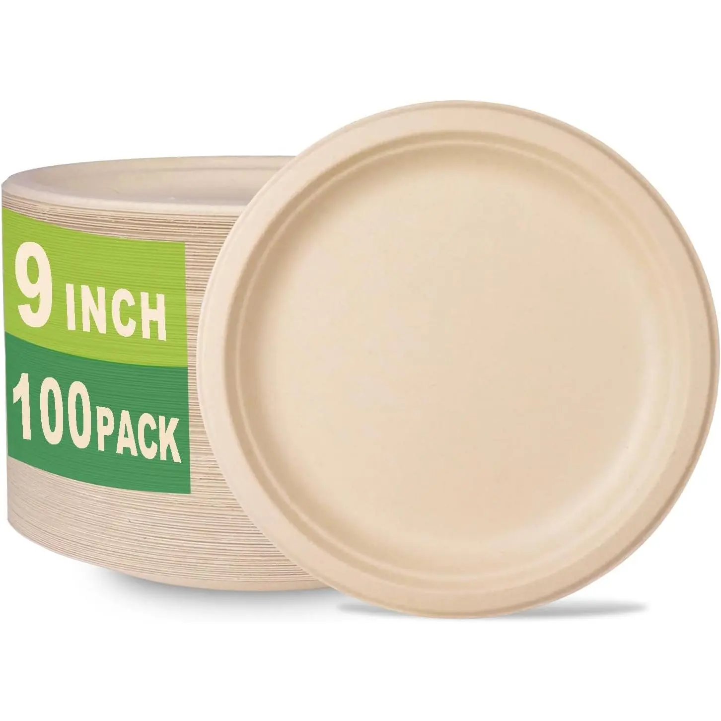 100 Count 9 Heavy-duty Compostable Plates, Unbleached Biodegradable Bagasse and  fiber Paper Plates