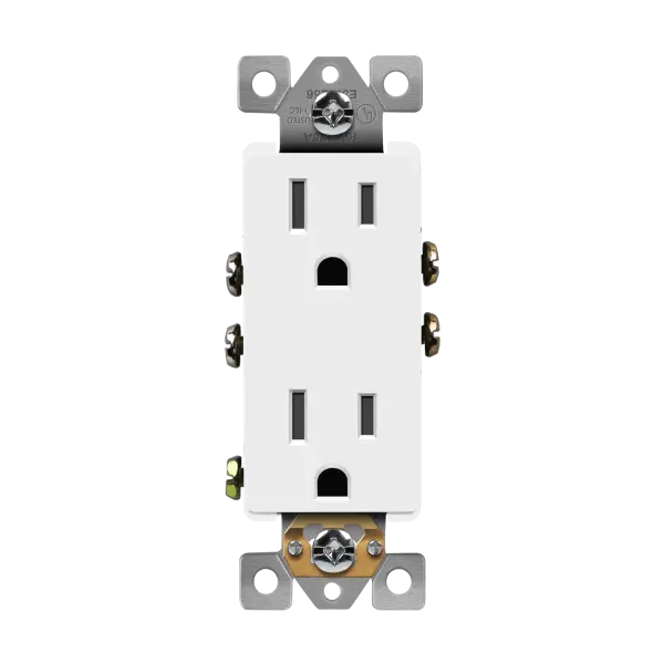 Enerlites 15A Decorator-Style Self-Grounding Double Receptacle, Residential Grade Polycarbonate-Thermoplastic Plastic Electrical Socket, 125V, Push-In #14 AWG CU Wire for Apartments