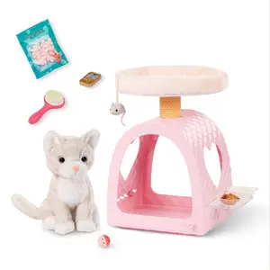 Our Generation Purrfect Retreat Pink Cat House Tree Condo with Bed, Pet Plush Kitten & Accessories for 18" Dolls: 11-Piece Play Set