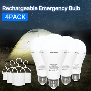 A21 Emergency Rechargeable Battery Powered Light Bulbs E26 Base, LED Battery 6500K / 3000K Operated Light Bulb Long Lasting for Lamps Power Outage Sconces, 2 / 4 Pack