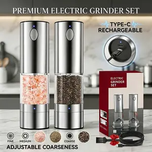 Rechargeable salt and pepper grinder,[Set of 2] Rechargeable Electric Salt and Pepper Grinder Set - One-Hand Operation, Adjustable Coarseness, LED Light, Modern Kitchen Gadget & BBQ Essential Utensils Seasoning