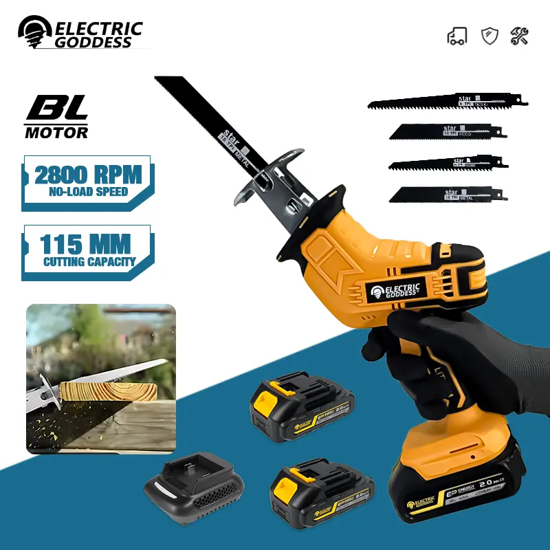 Cordless Reciprocating Saw 20V Battery Powered 2800RPM Max Speed 115mm Cutting Depth Compatible  Portable Power Saw with LED Light & 4 Saw Blades for Wood Metal Cutting Home Demolition & DIY Projects saw kit spiral compact hang hook jig beihong